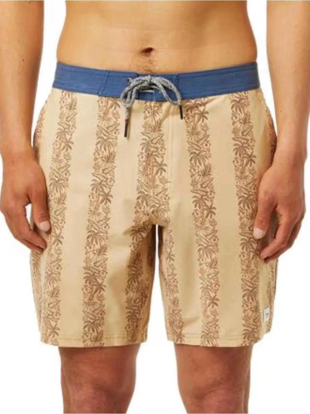 Katin Board Shorts Mens Tan Tropical Floral Drawstring Hybrid Swim Trunks